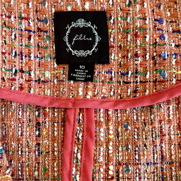 Anthropologie Filtre Women's Size 10 Orange Tweed Blazer Jacket - Picture 6 of 10